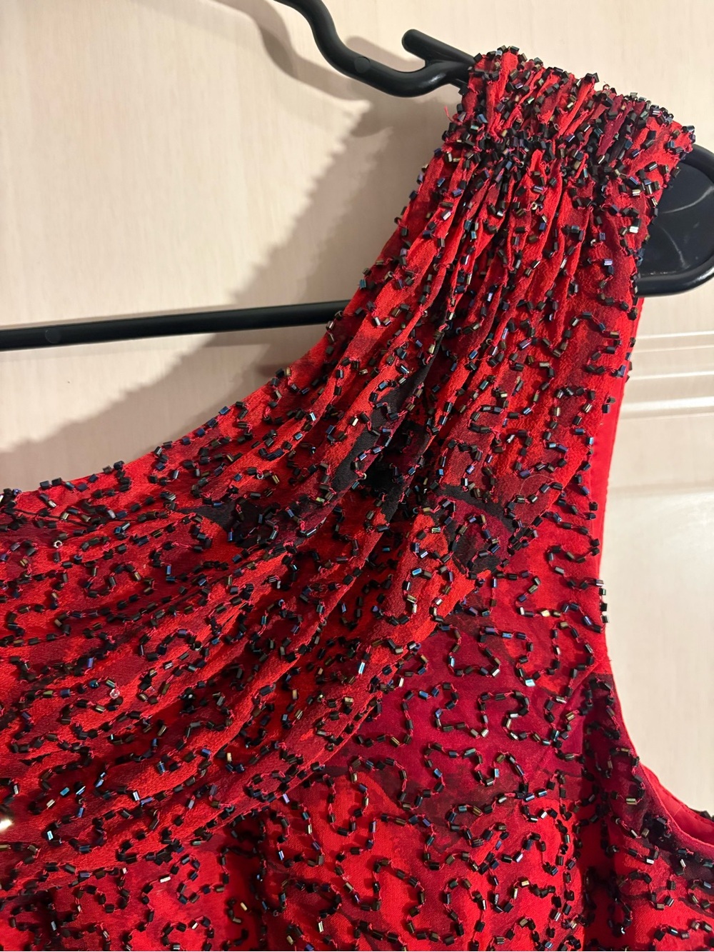 Cache Red Beaded Draped Neckline Evening Top MEDIUM Y2K Grunge Fairy Whimsy Vamp - Picture 6 of 16